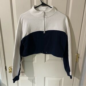 Women's White and Navy Half-Zip Top